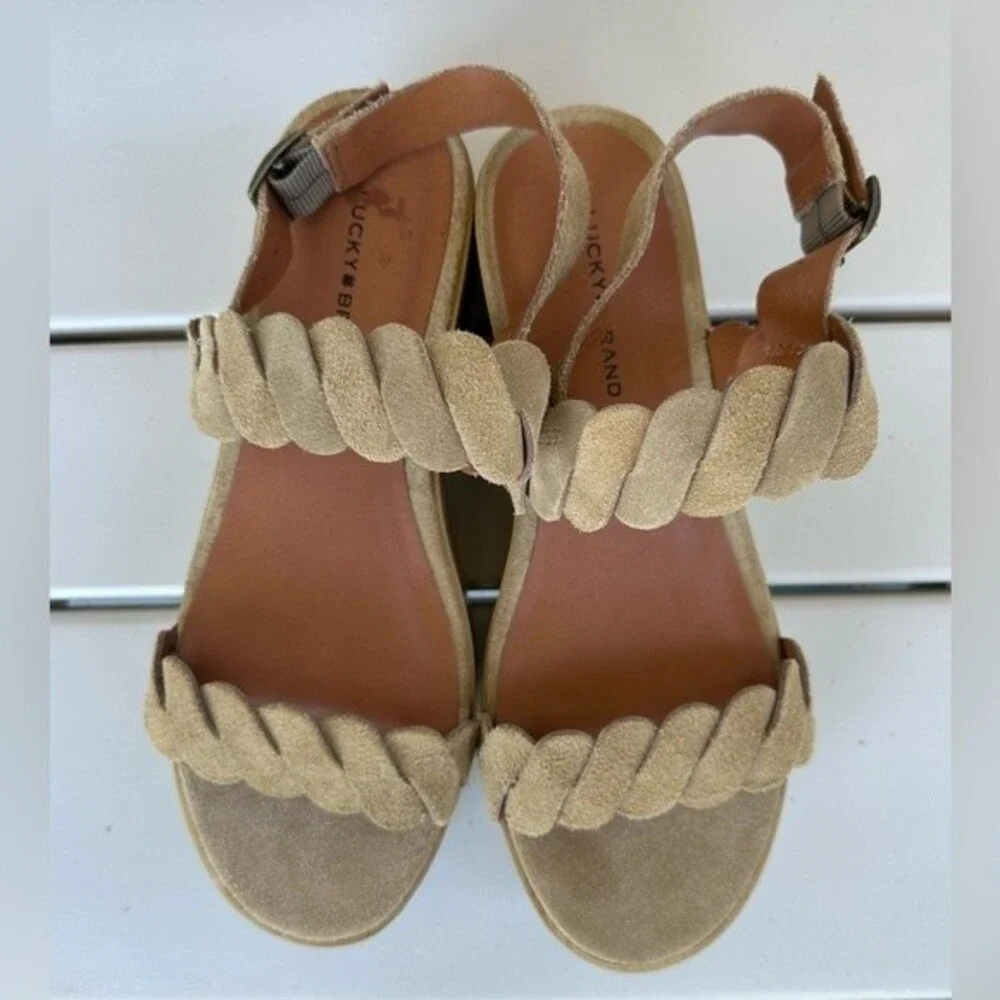 New Lucky Brand Vellenora Double Suede Straps Chunky Platform Wedge Sandal 7